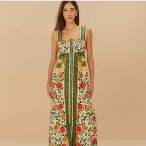 Farm Rio Sand Garden Tapestry Back Bow Maxi Dress